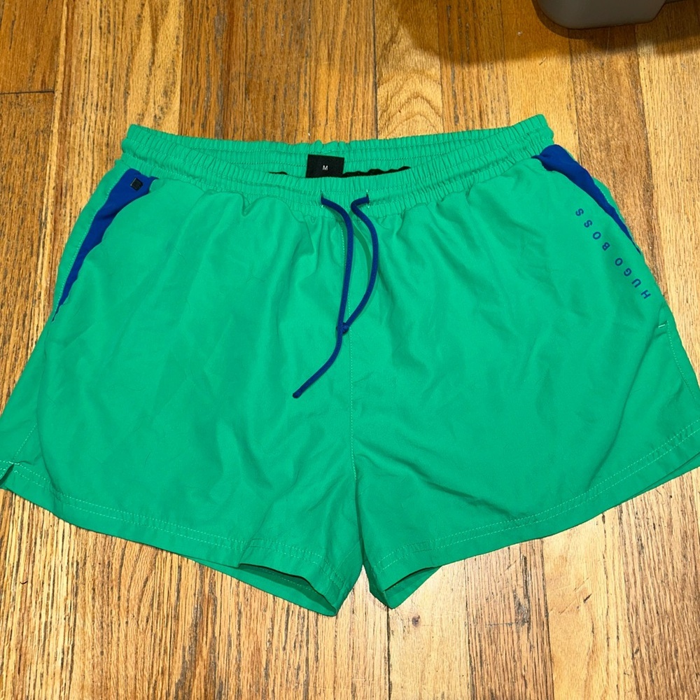 Hugo Boss Swim Shorts Trunks Mens M Green Mesh Lined Preppy